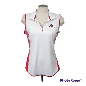 Guy Harvey Womens Golf Shirt Polo Size Medium White Pink Sleeveless Collared Zip